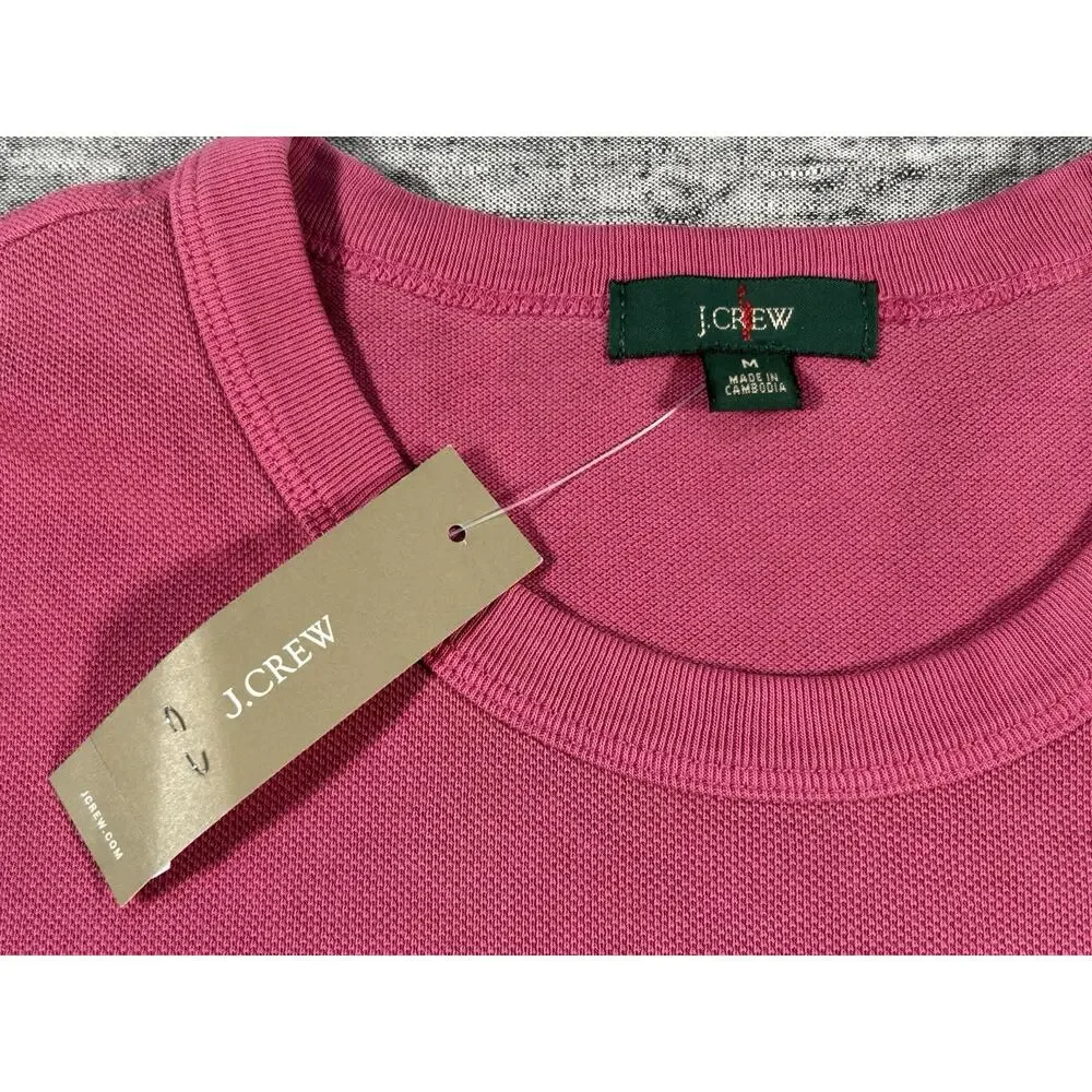 J Crew Oarsman Pique Pocket Shirt Mens Medium Pink Short Sleeve Preppy Crew